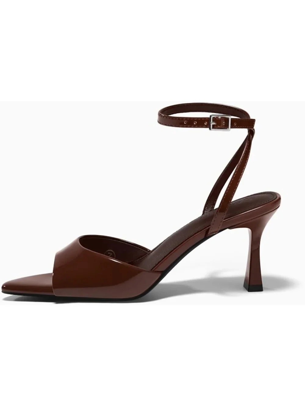 Women's Coffee Faux Leather Summer Pointed Open Toe Buckle Strap Heeled Sandals